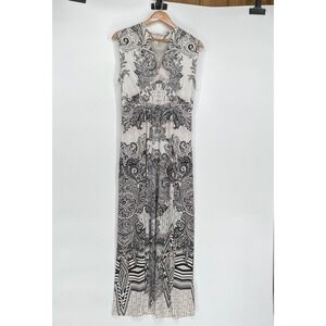 World Unity Women Dress S Maxi Black White Paisley Rhinestone Bodice Romantic